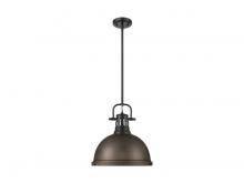 Golden 3604-L BLK-RBZ - Duncan 1-Light Pendant with Rod in Matte Black with Rubbed Bronze