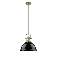 Golden 3604-L AB-BK - Duncan 1-Light Pendant with Rod in Aged Brass with Black