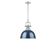 Golden 3602-L CH-NVY - Duncan 1-Light Pendant with Chain in Chrome with Matte Navy