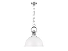 Golden 3602-L CH-WHT - Duncan 1-Light Pendant with Chain in Chrome with Matte White