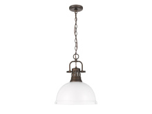 Golden 3602-L RBZ-WHT - Duncan 1-Light Pendant with Chain in Rubbed Bronze with Matte White