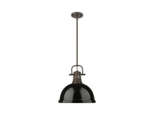 Golden 3604-L RBZ-BK - Duncan 1-Light Pendant with Rod in Rubbed Bronze with Black