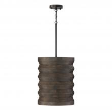  354011EB - 1-Light Pendant in Matte Black and Handcrafted Mango Wood in Espresso Stain