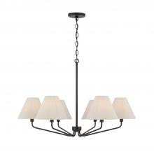  456661ES-713 - 6-Light Angular Chandelier in Espresso with Tapered Soft Tan Fabric Shades