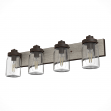  48023 - Hunter Devon Park Onyx Bengal and Barnwood with Clear Glass 4 Light Bathroom Vanity Wall Light