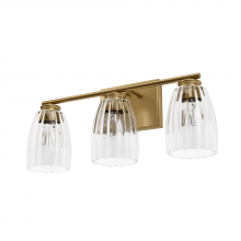  13204 - Hunter Rossmoor Luxe Gold with Clear Fluted Glass 3 Light Bathroom Vanity Wall Light Fixture