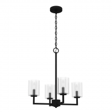  19536 - Hunter Kerrison Natural Black Iron with Seeded Glass 4 Light Chandelier Ceiling Light Fixture