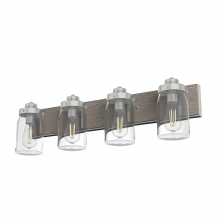  48022 - Hunter Devon Park Brushed Nickel and Grey Wood with Clear Glass 4 Light Bathroom Vanity Wall Light