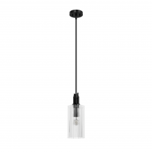  45224 - Hunter Gatz Matte Black with Clear Fluted Glass 1 Light Pendant Ceiling Light Fixture