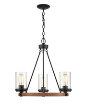  3823-MB/WG - Taos 3-Light Chandelier Ceiling Light Matte Black/Wood Grain