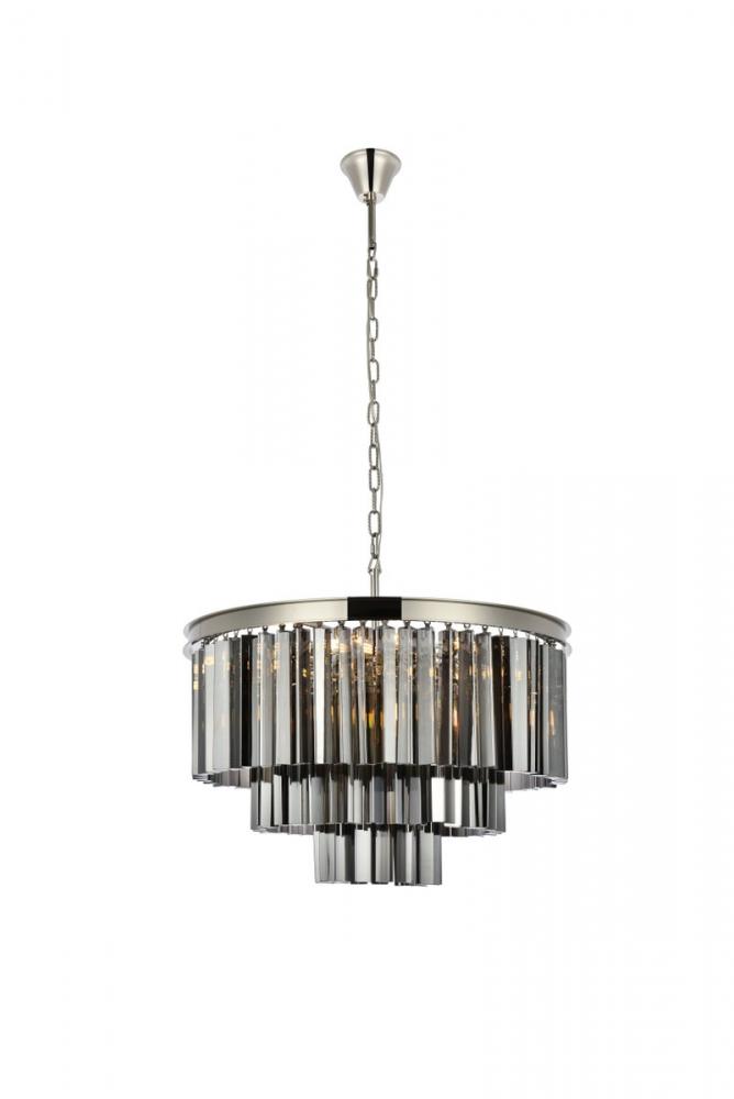 Sydney 9 Light Polished Nickel Chandelier Silver Shade (Grey) Royal Cut Crystal