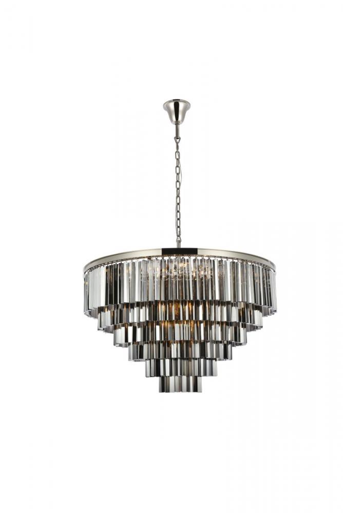 Sydney 33 Light Polished Nickel Chandelier Silver Shade (Grey) Royal Cut Crystal