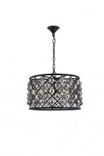  1206D20MB-SS/RC - Madison 6 Light Matte Black Pendant Silver Shade (Grey) Royal Cut Crystal