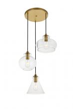 Elegant LD2247BR - Destry 3 Lights Brass Pendant With Clear Glass