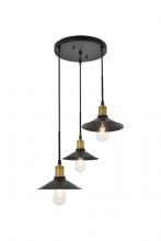 Elegant LD4033D20BRB - Etude 3 light brass and black Pendant