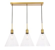  LD6233BR - Hugh 3 light Brass and Clear glass pendant