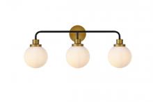  LD7034W28BRB - Hanson 3 Lights Bath Sconce in Black with Brass with Frosted Shade