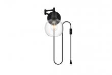  LD7332W6BLK - Caspian 1 light Black and Clear swing arm plug in wall sconce