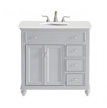  VF12336GR-VW - 36 Inch Single Bathroom Vanity in Light Grey with Ivory White Engineered Marble