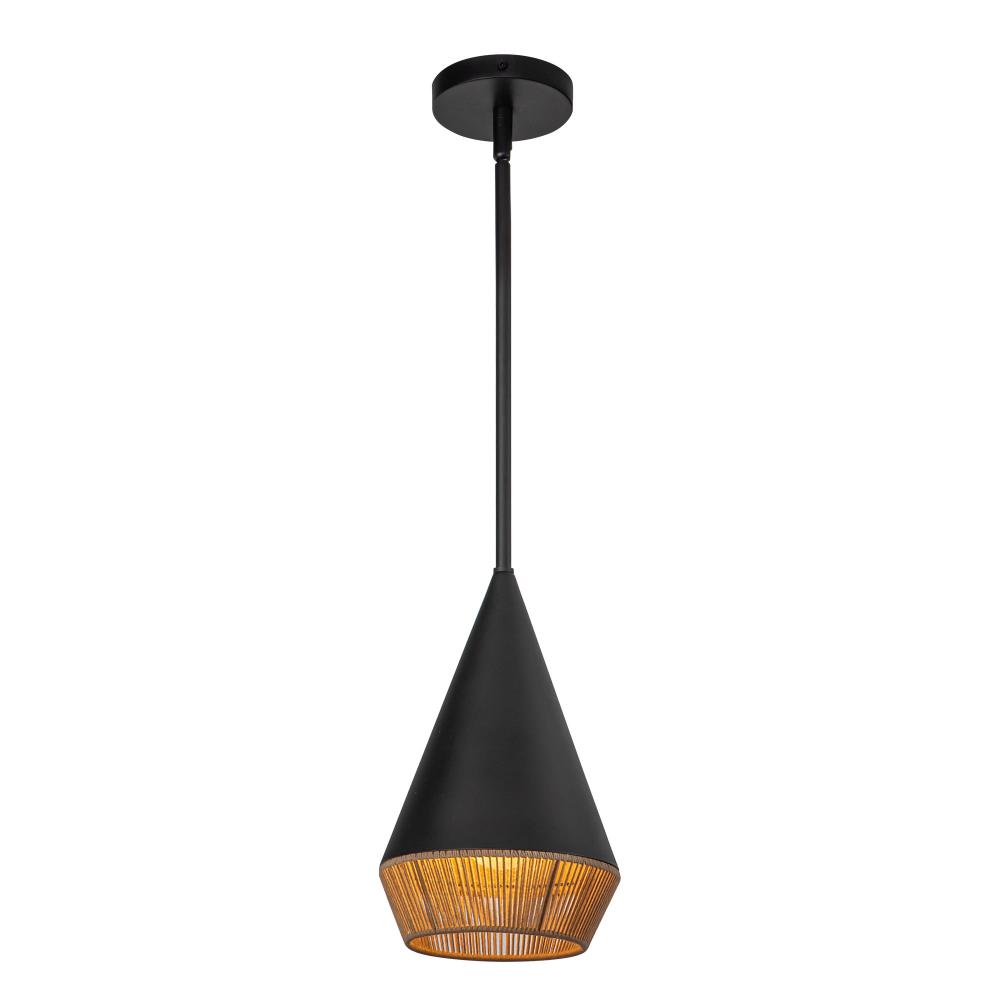 Daphne 7-in Matte Black/Brown Cotton Rope 1 Light Pendant