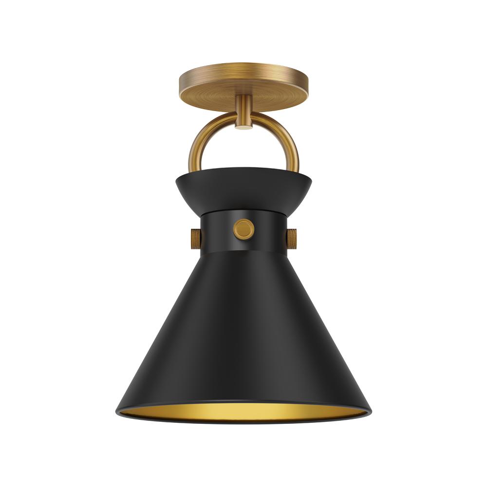 Emerson 9-in Aged Gold/Matte Black 1 Light Semi Flush Mount