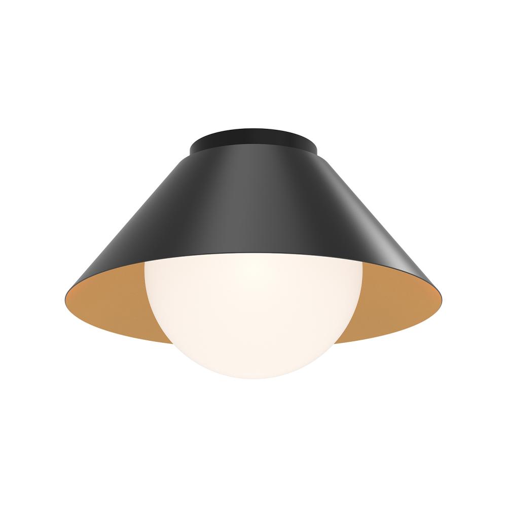 Remy 14-in Matte Black/Opal Glass 1 Light Flush Mount