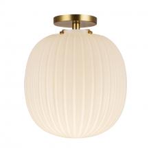  SF579112BGGR - Cherise 12-in Brushed Gold/Glossy Ribbed Opal Glass Socket Semi-Flush Mount