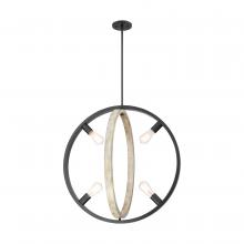  60/6985 - Augusta - 4 Light Pendant - Black with Gray Wood Finish