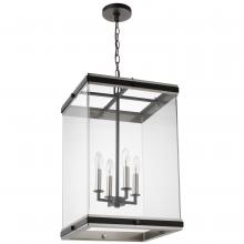  60/7659 - Crossroads; 4 Light Foyer Pendant; Matte Black with Clear Glass