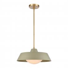  69545/1 - Gilman 16'' Wide 1-Light Pendant - Satin Brass with Sage Green